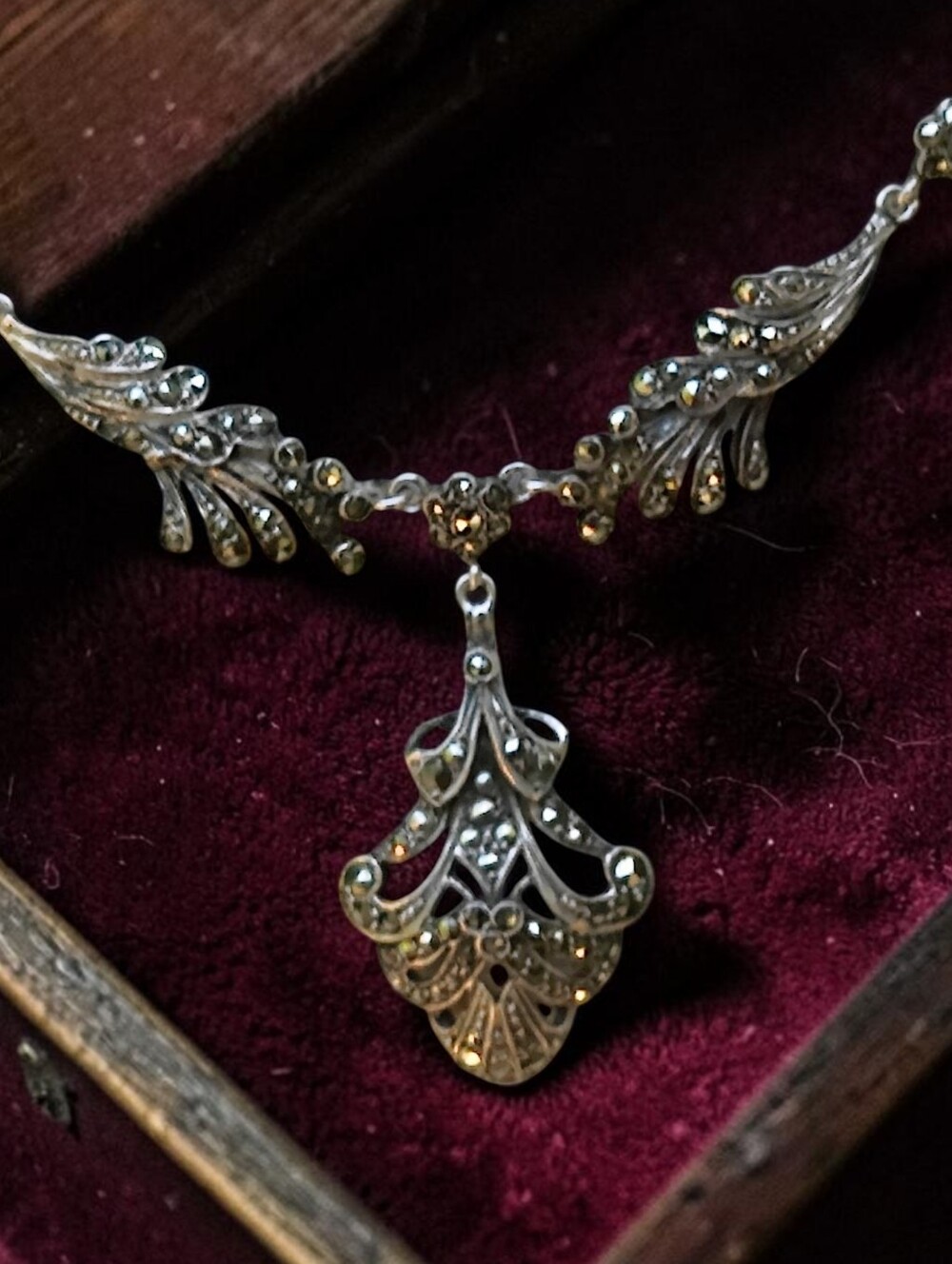 Antique Sterling Silver Edwardian Marcasite Necklace